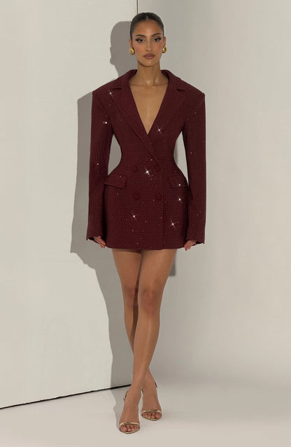 Elvira Mini Dress - Burgundy Sparkle