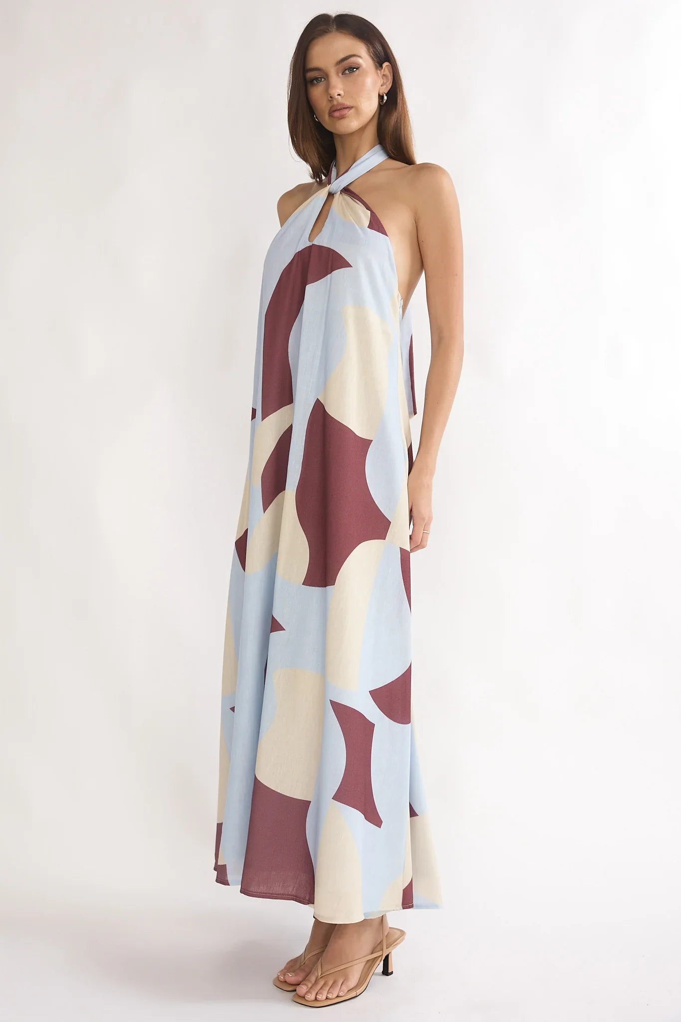 Mireille Backless Halter Maxi Dress Print Chocolate