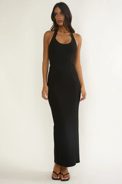 Shailyn Scoop Neck Halter Maxi Dress Black