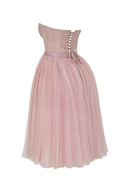 french rose tulle midi dress - sale