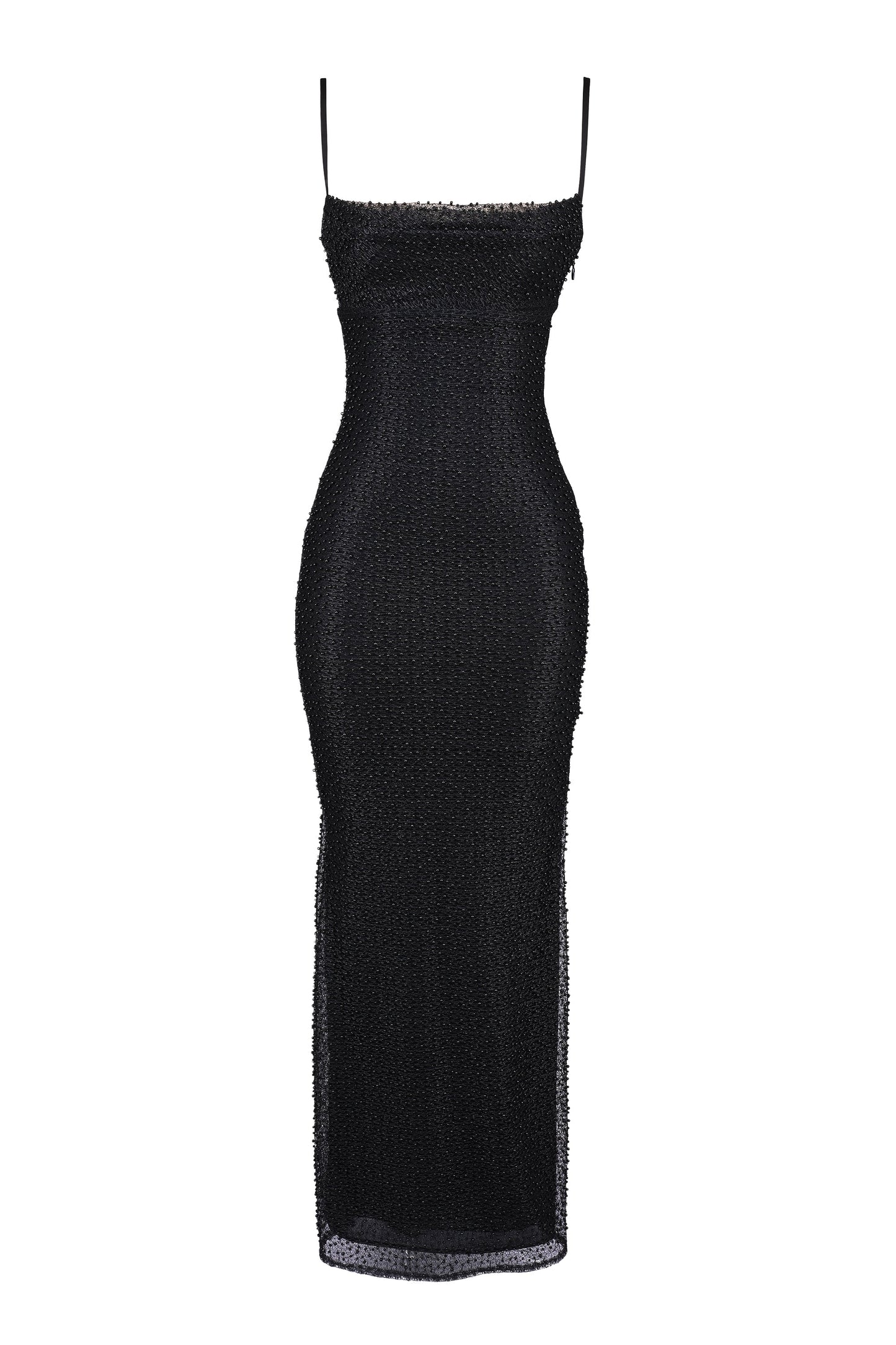 black pearl embellished maxi dress