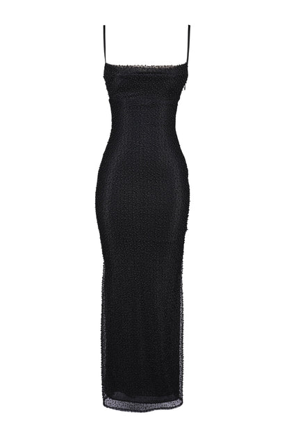 black pearl embellished maxi dress