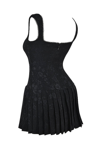 black pleated mini dress
