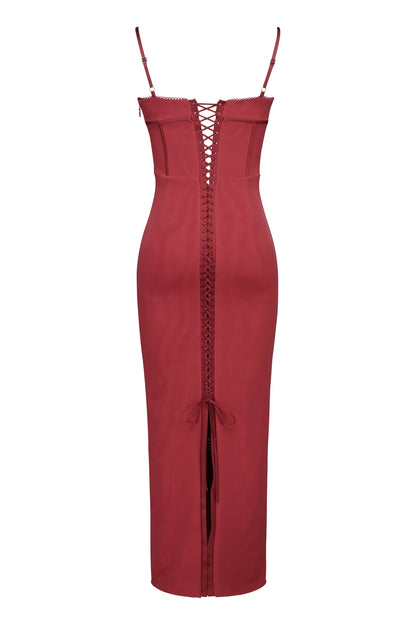 wine mesh bodycon maxi dress
