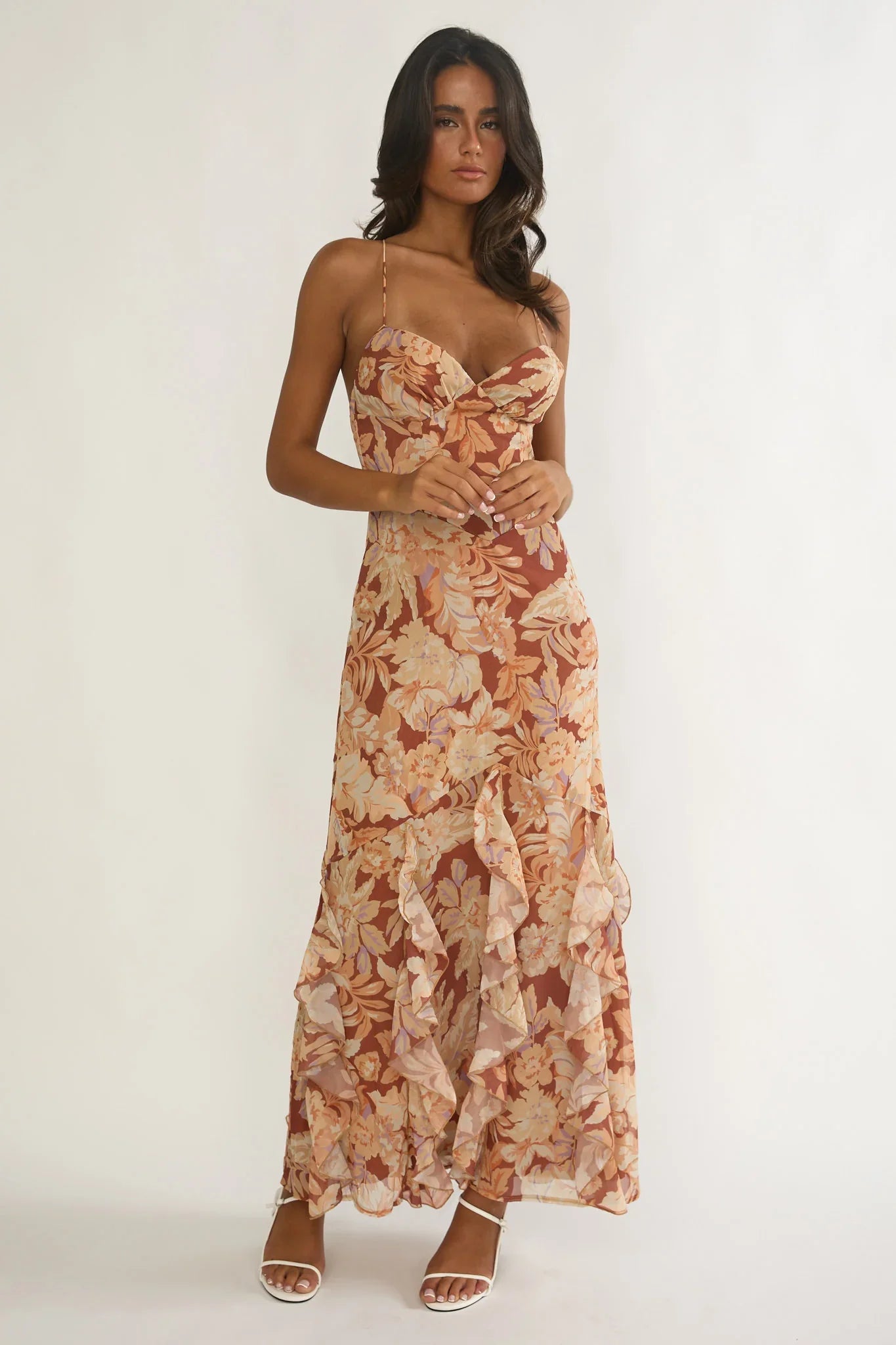 Charlisa Strappy Back Ruffle Maxi Dress Floral Yellow