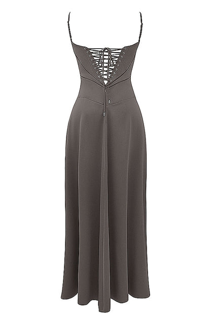 smoke lace up maxi dress