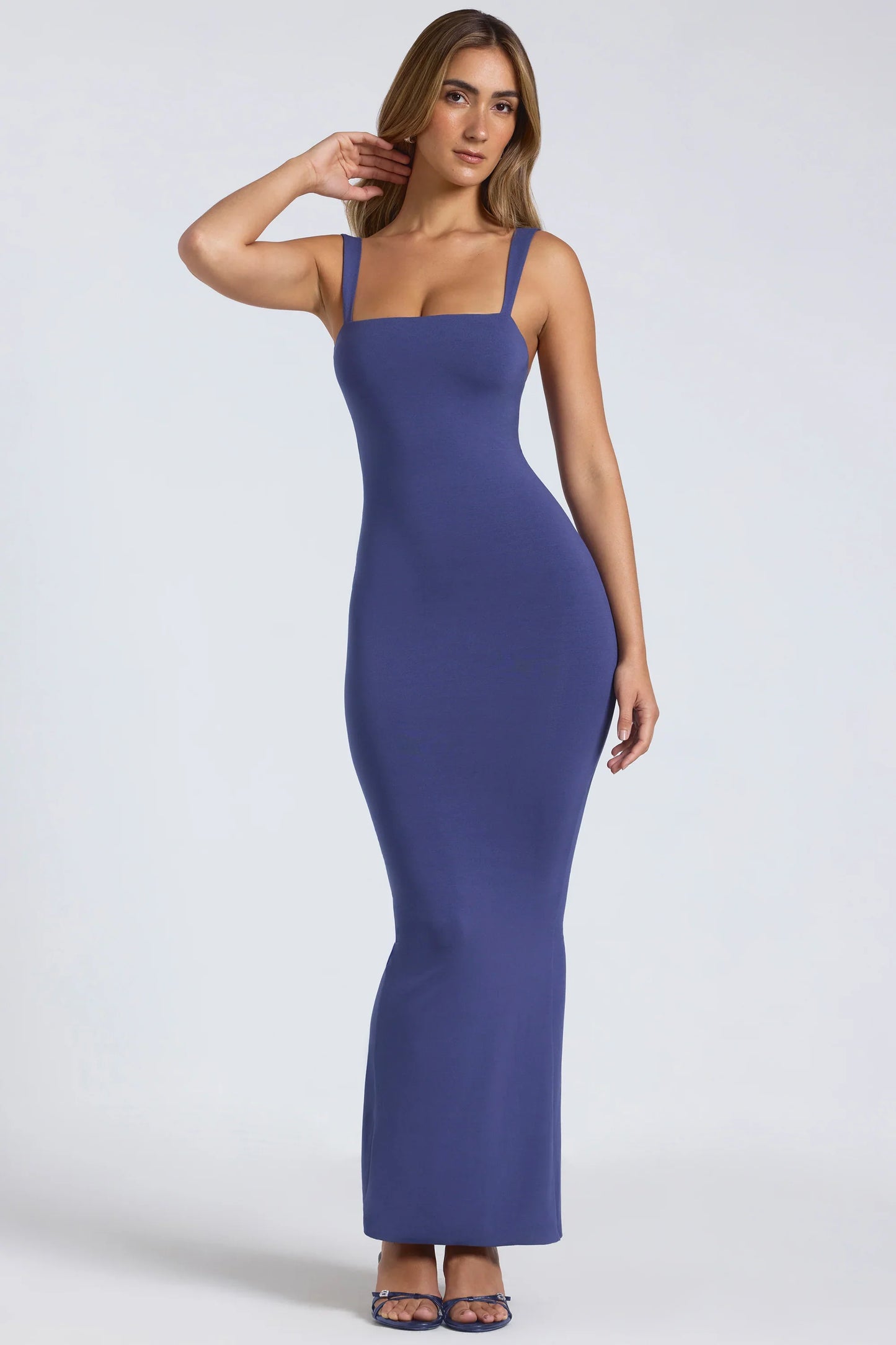 Modal Square-Neck Low Back Maxi Dress in Navy
