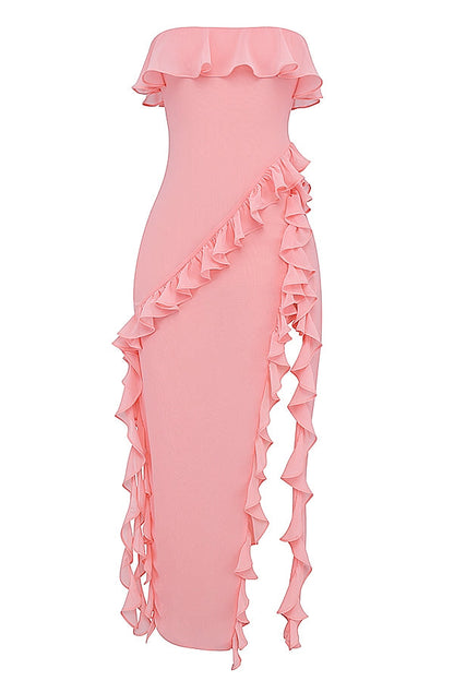 apricot ruffle maxi dress