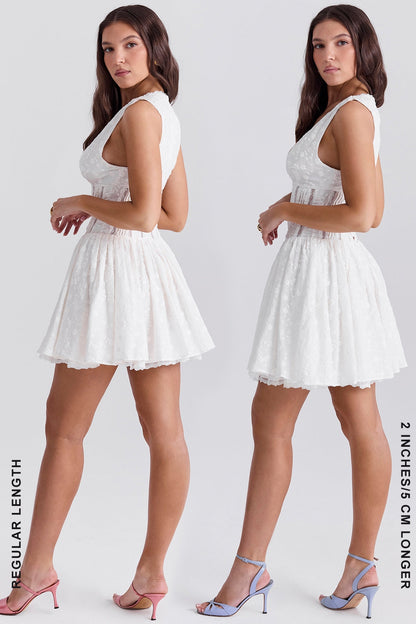 white cotton broderie anglais plunge mini dress