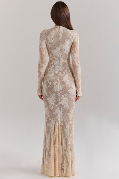 peach lace maxi dress
