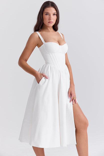 white corset midi sundress