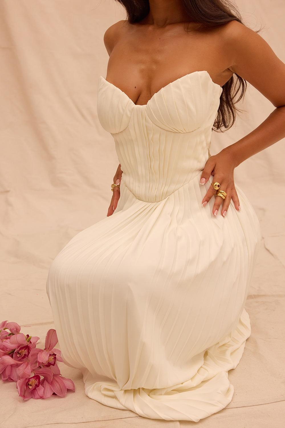 ivory pleated maxi dress