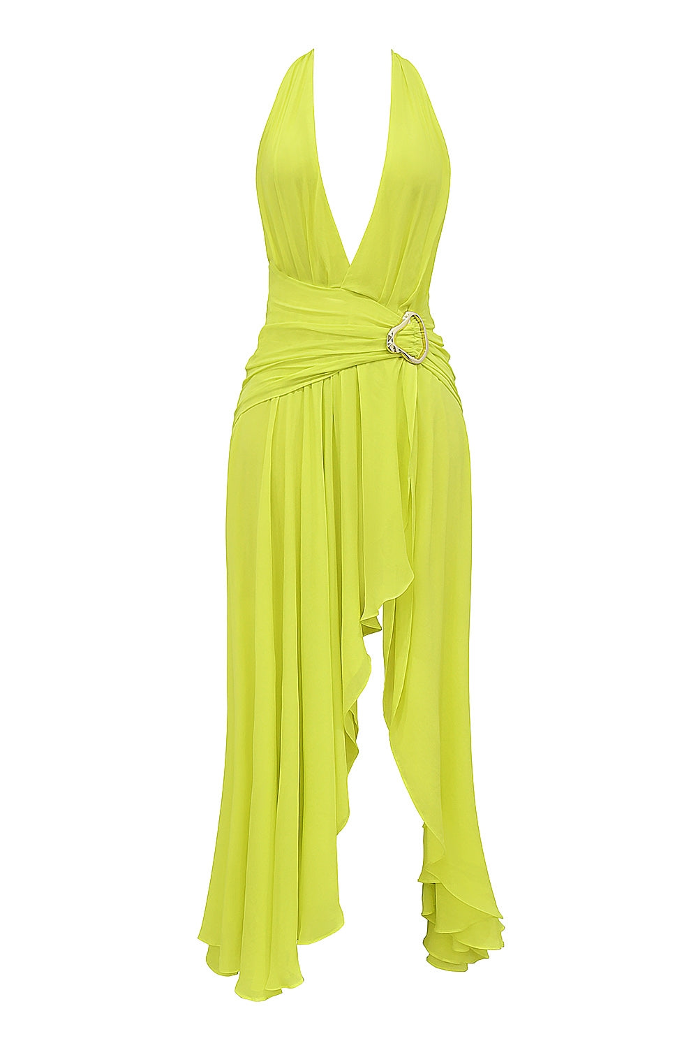 acid lime backless halter maxi dress
