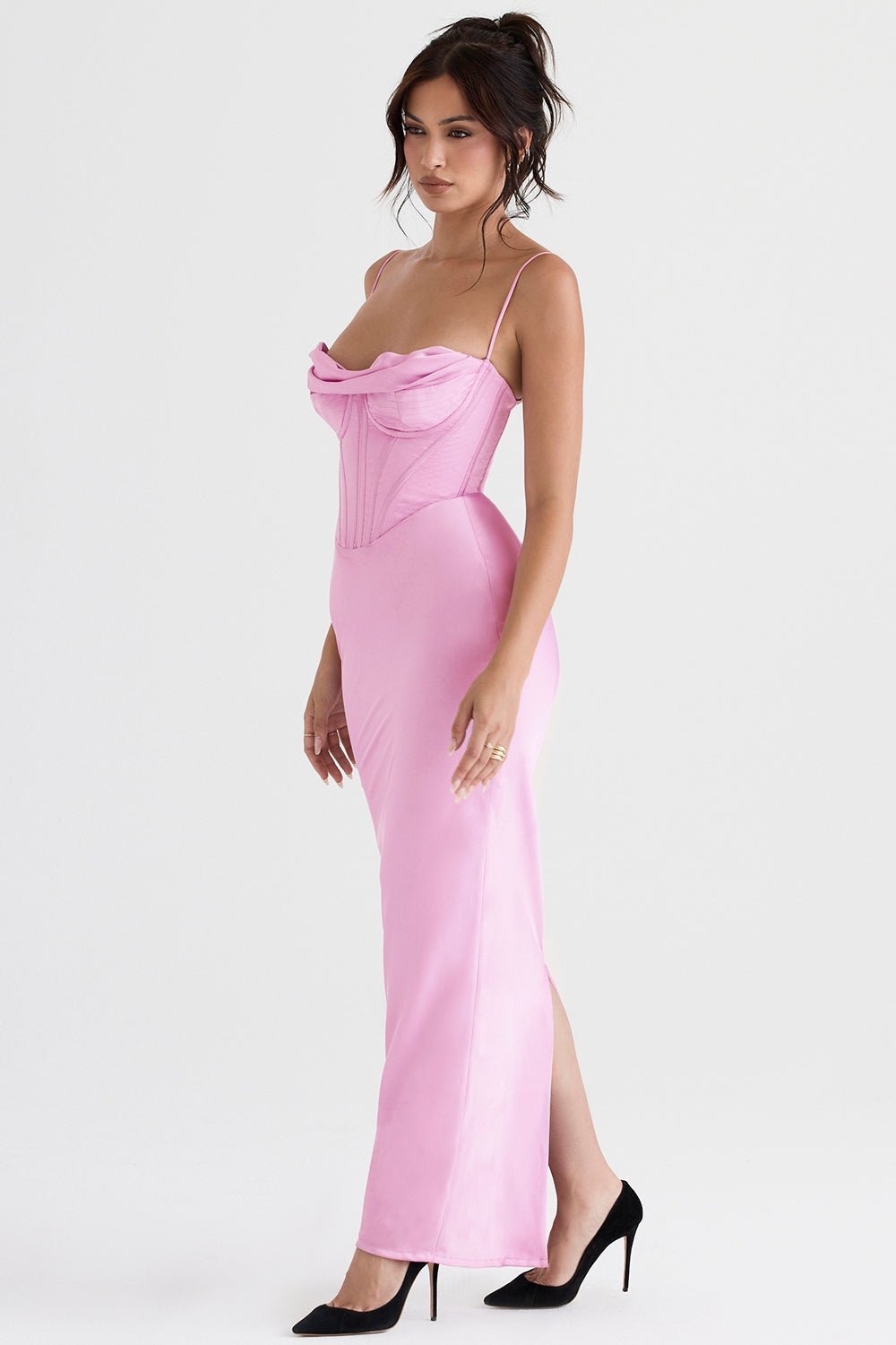 pink corset maxi dress