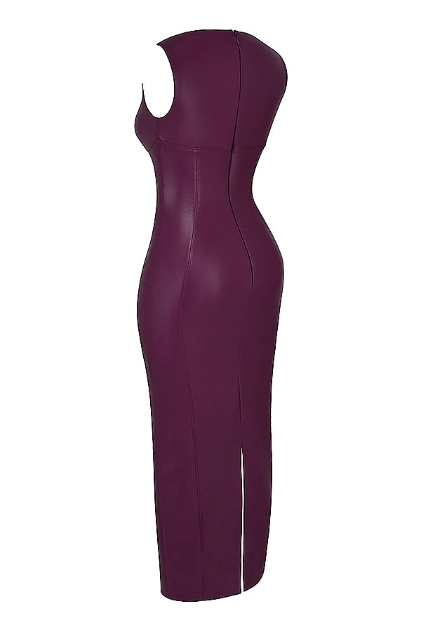 merlot vegan leather maxi dress