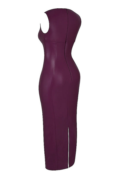 merlot vegan leather maxi dress