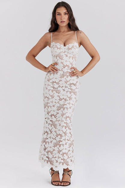 white floral embroidered maxi dress