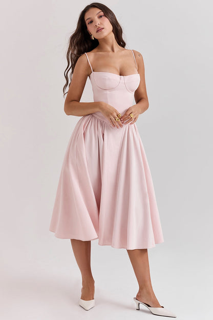 ballerina pink twill corset midi dress