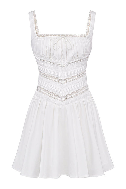 white lace trim mini dress