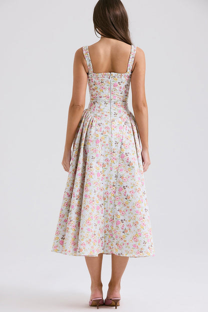 pale blue meadow print cotton midi sundress