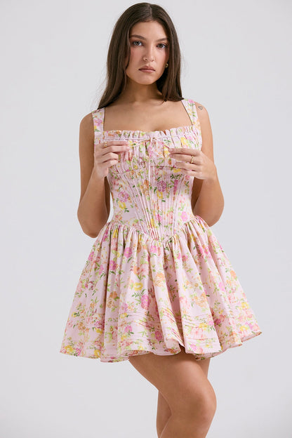 pink meadow print cotton mini dress