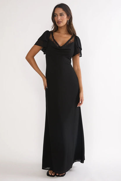 Elorin Lace Trim Maxi Dress Black