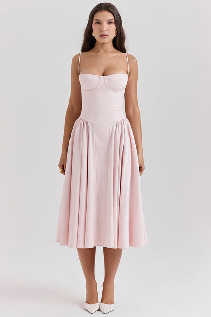ballerina pink twill corset midi dress