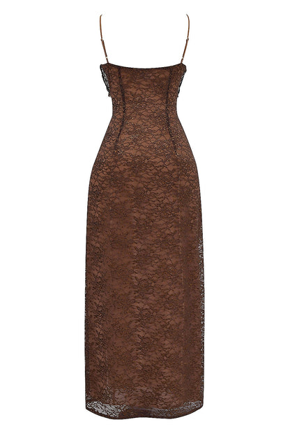 espresso lace maxi dress