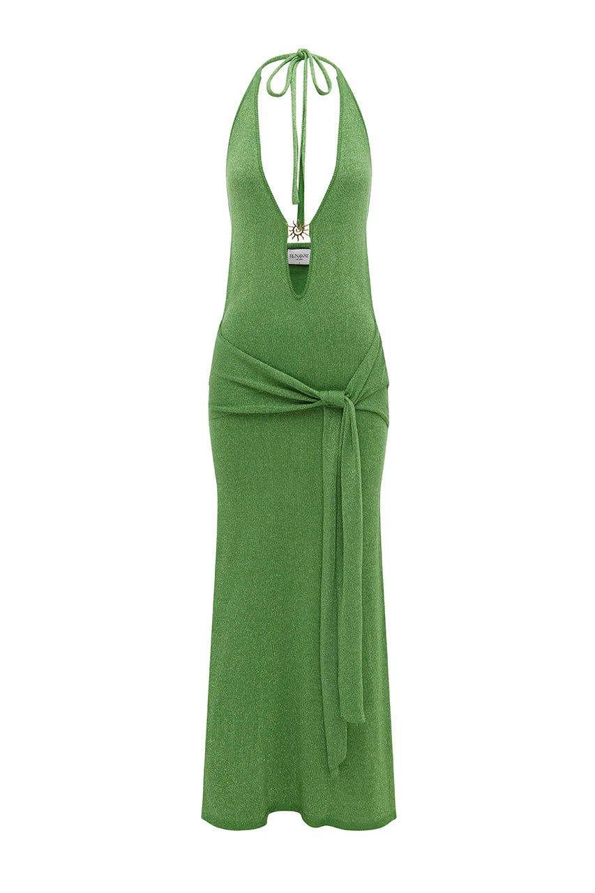 AYELLA DEEP-V KNIT MAXI DRESS - APPLE