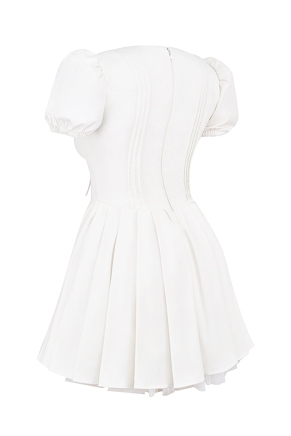 white pleated cotton mini dress