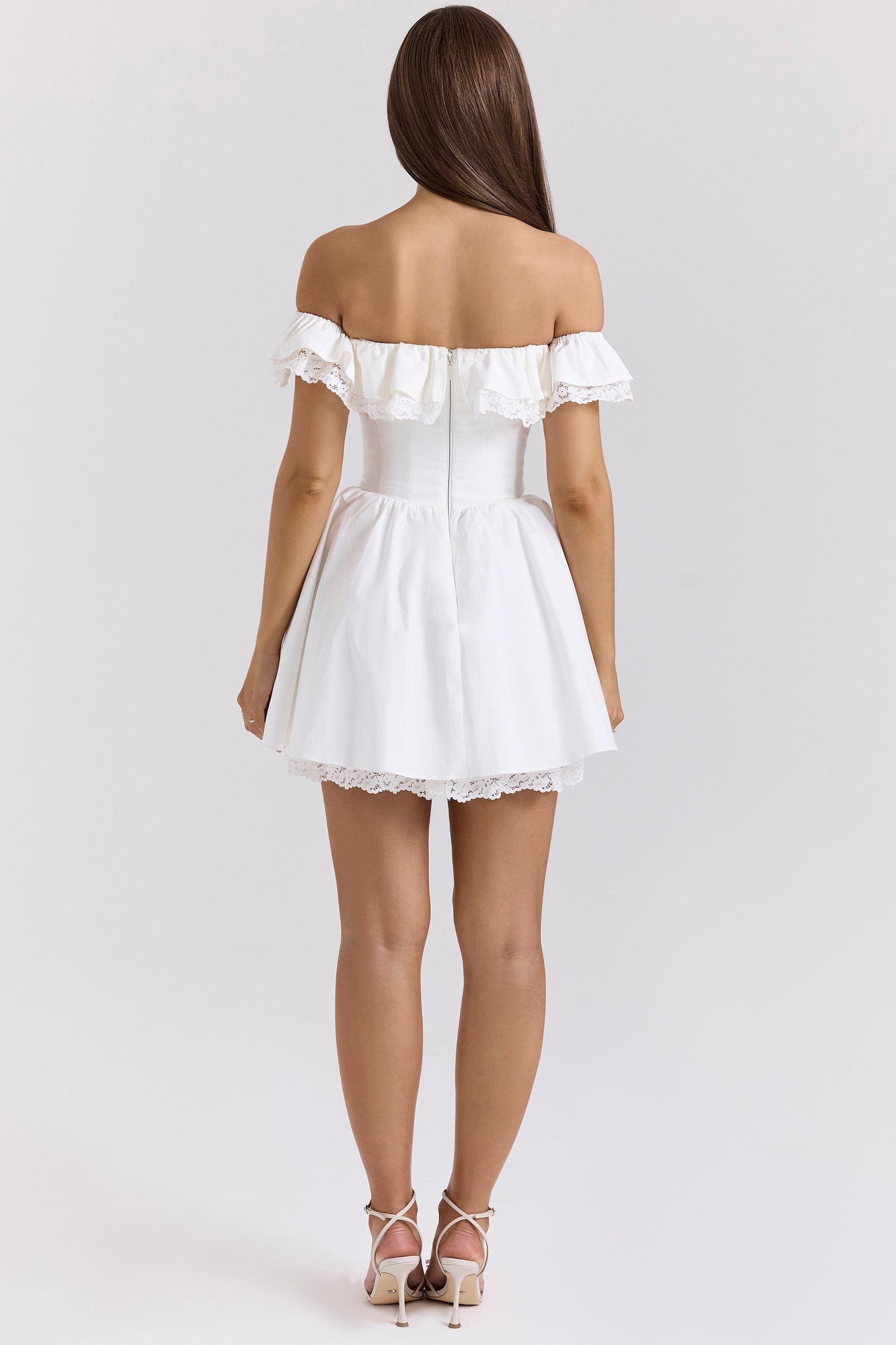 white cotton off shoulder corset mini dress
