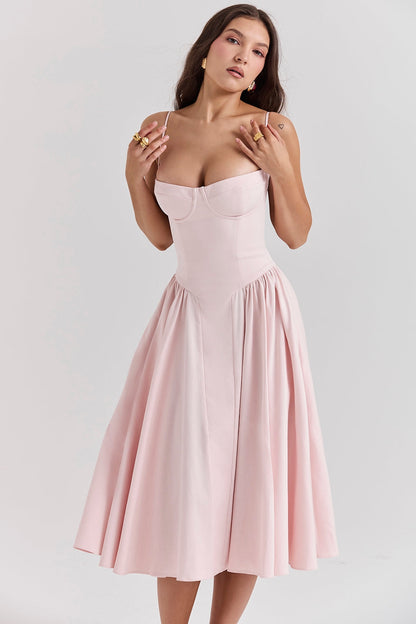 ballerina pink twill corset midi dress