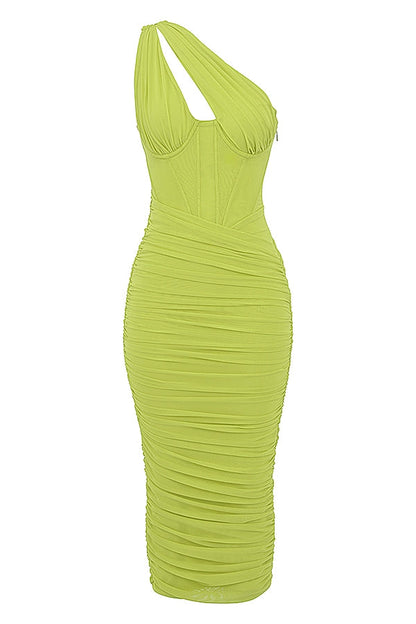lime asymmetric cutout midi dress
