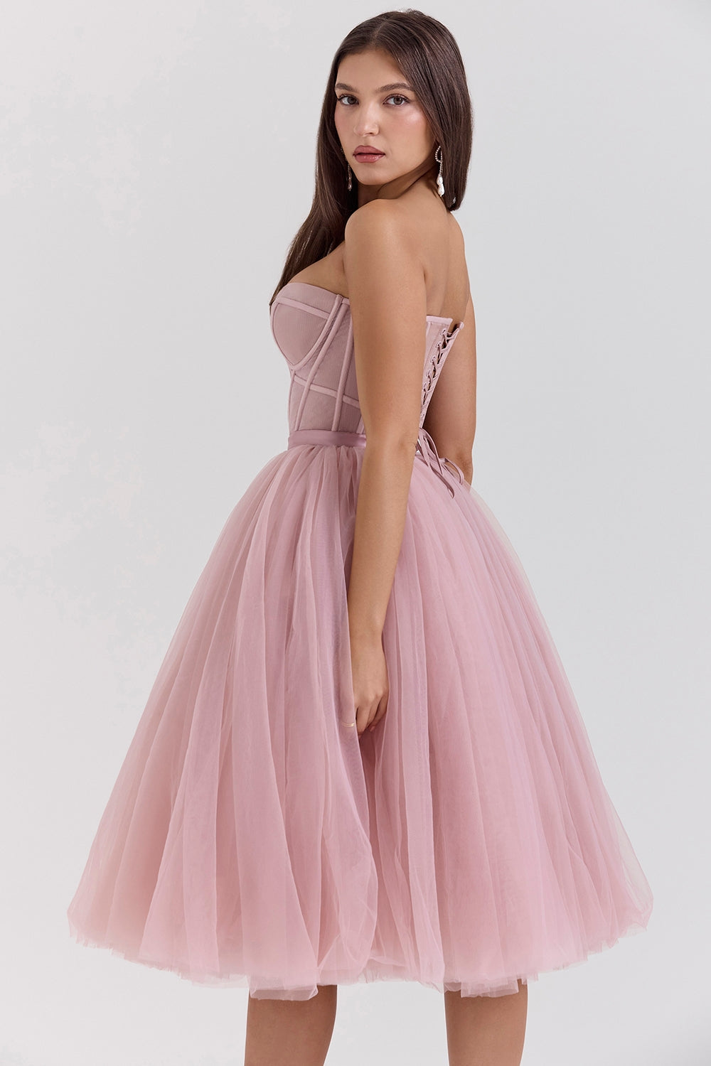 french rose tulle midi dress - sale
