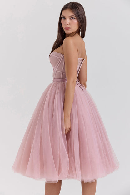 french rose tulle midi dress - sale