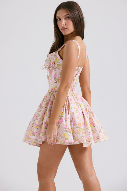 pink meadow print cotton mini dress