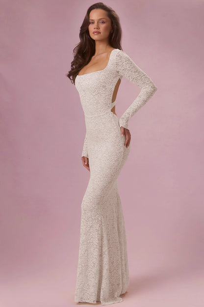 Lace Long-Sleeve Maxi Dress in Ivory