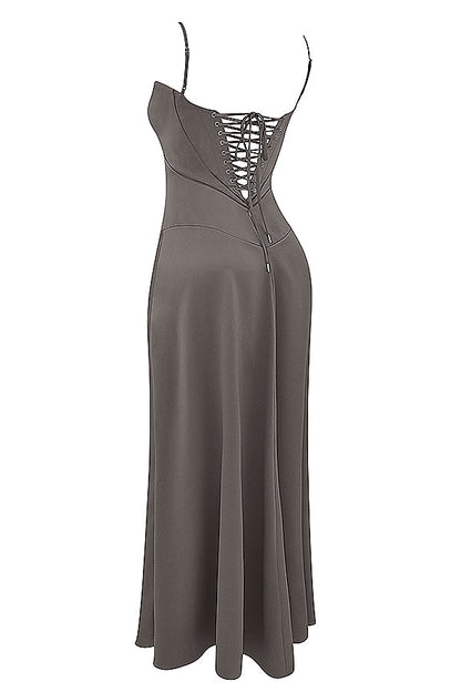 smoke lace up maxi dress