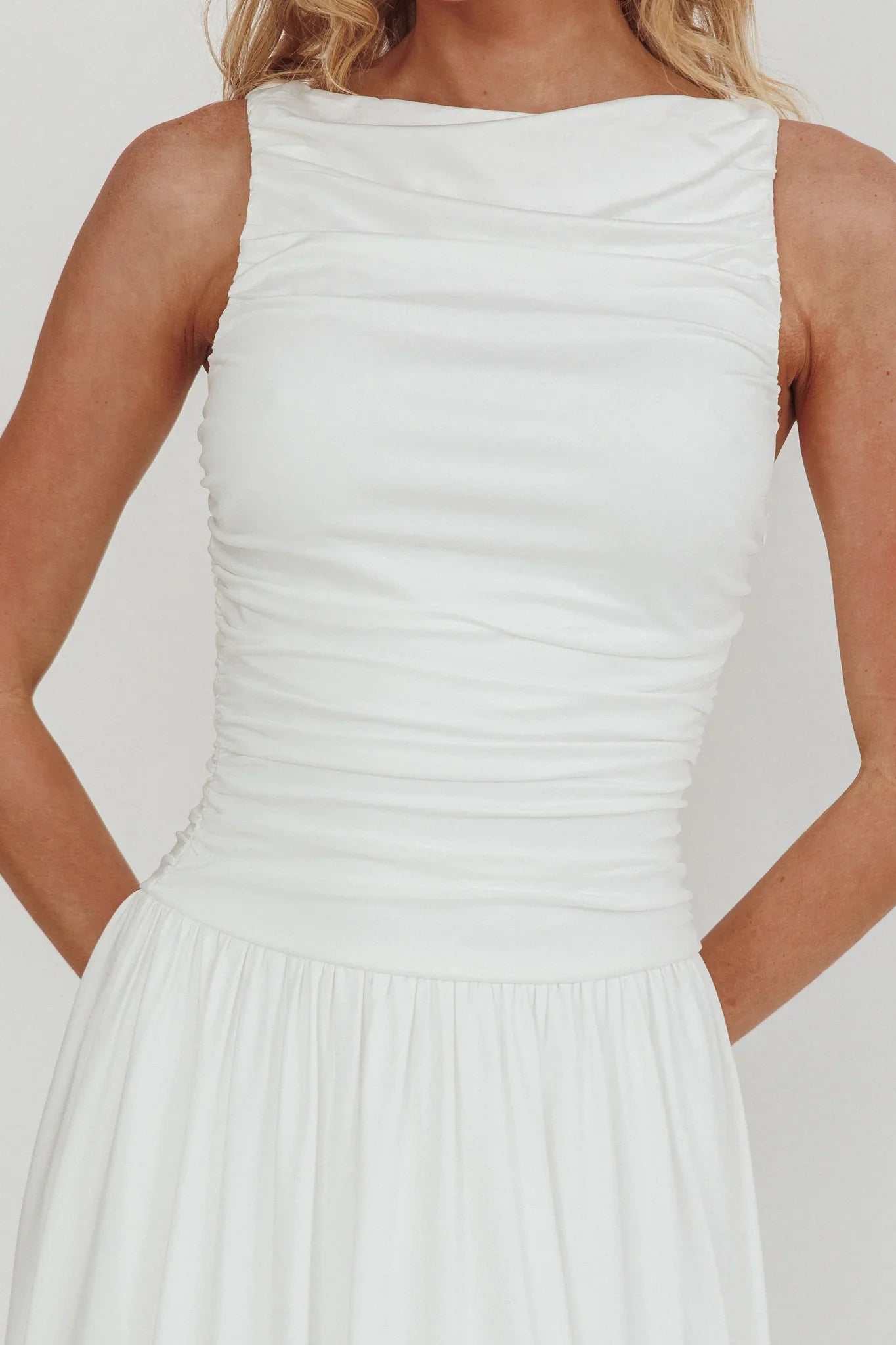 Dalayla Sleeveless Ruched Maxi Dress White