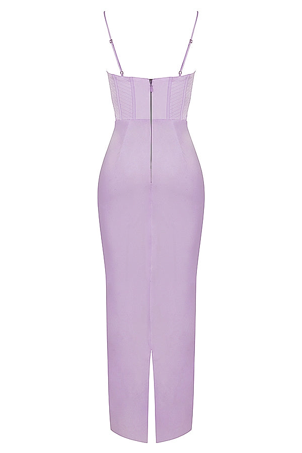 lavender corset maxi dress