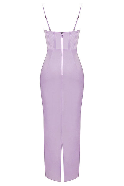 lavender corset maxi dress