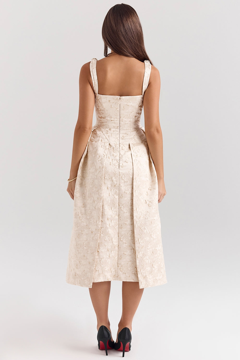 ivory metallic jacquard midi dress - sale