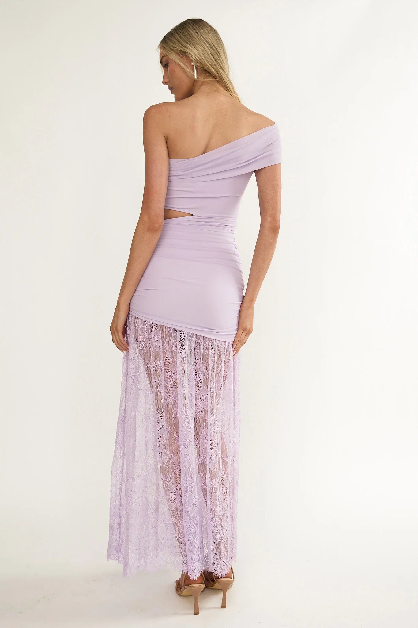 Gala Cut-Out Waist Lace Maxi Dress Lilac