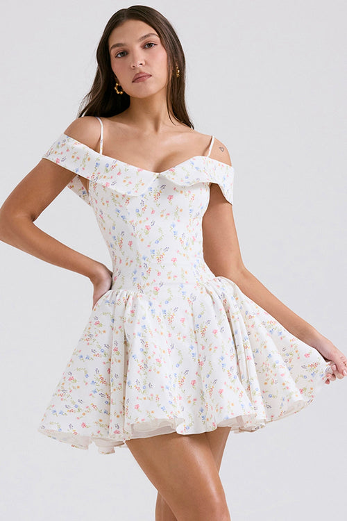 white posy print corset mini dress
