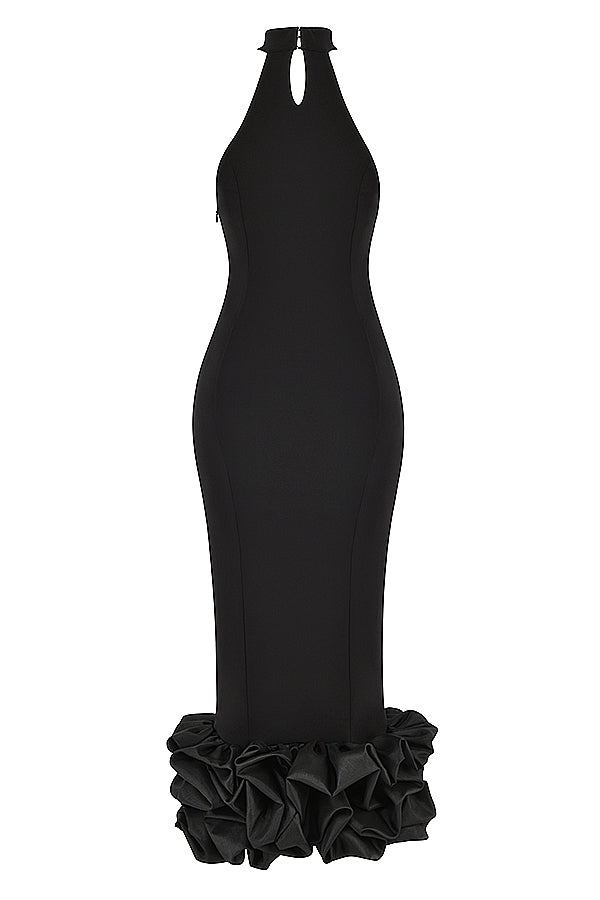 black peplum midi dress