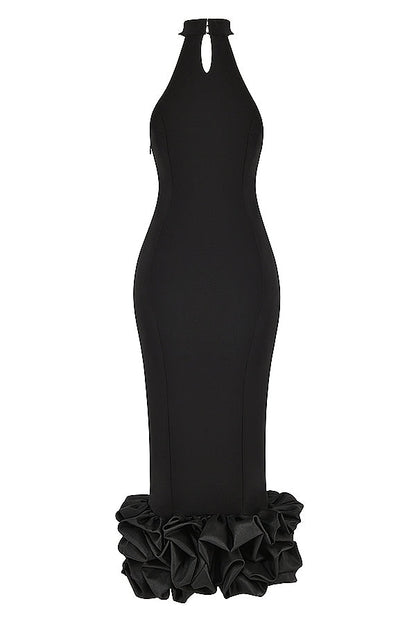 black peplum midi dress