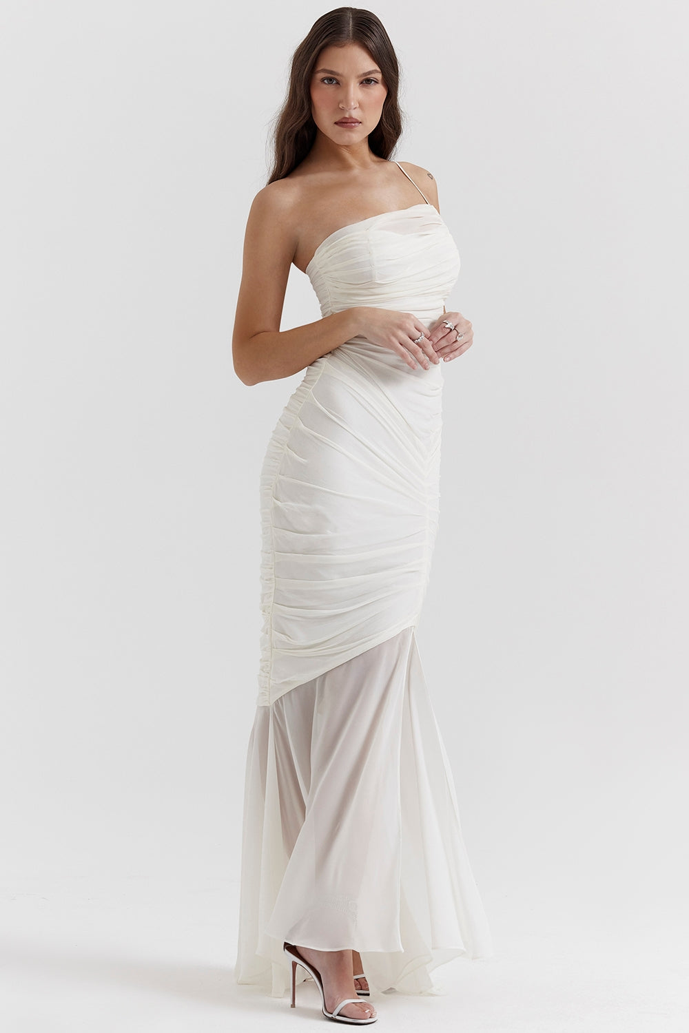 ivory ruched maxi dress