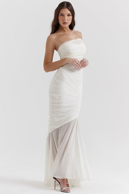 ivory ruched maxi dress