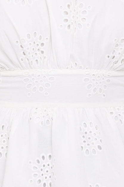 Carmel Tie Back Tunic Top - White Embroidery