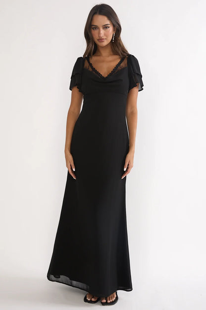 Elorin Lace Trim Maxi Dress Black